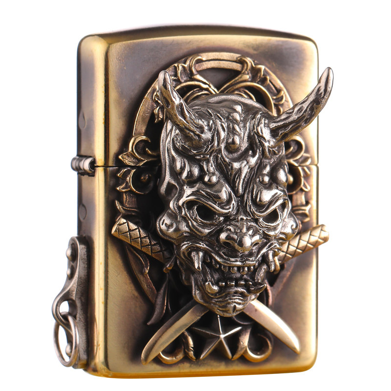 zippo煤油防风打火机黄铜盔甲贴章般若个性复古zippo