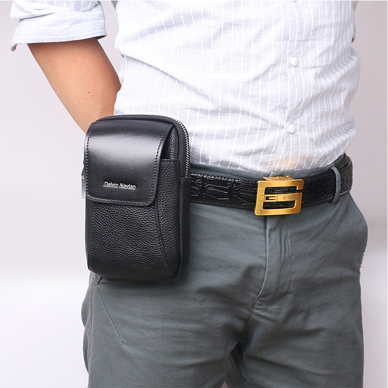 达文纳兰真皮男穿皮带手机腰包老人户外牛皮迷你手机包