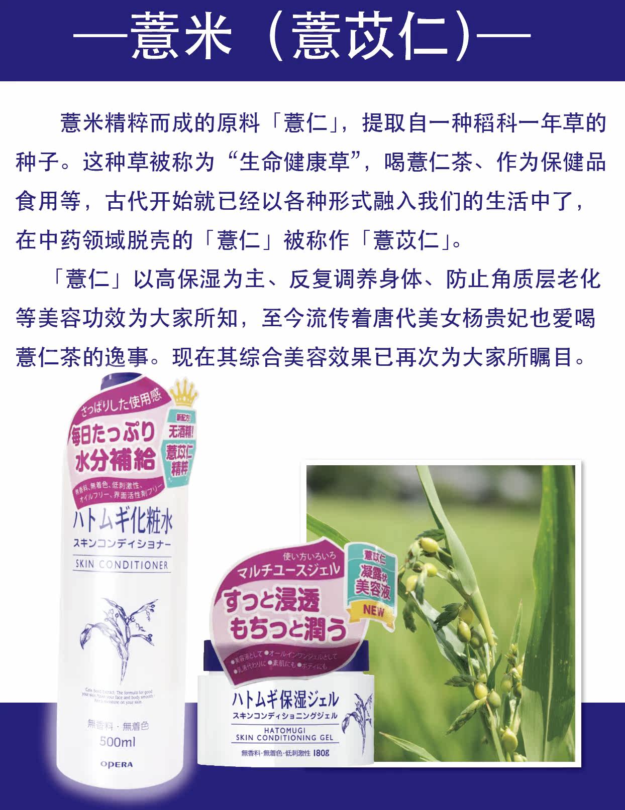 日本opera娥佩兰薏仁面霜啫喱清爽乳液懒人霜补水保湿滋润薏仁水