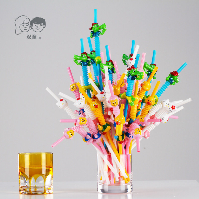 2支包邮72516卡通双童一次性塑料猫鸭鳄鱼儿童吸管