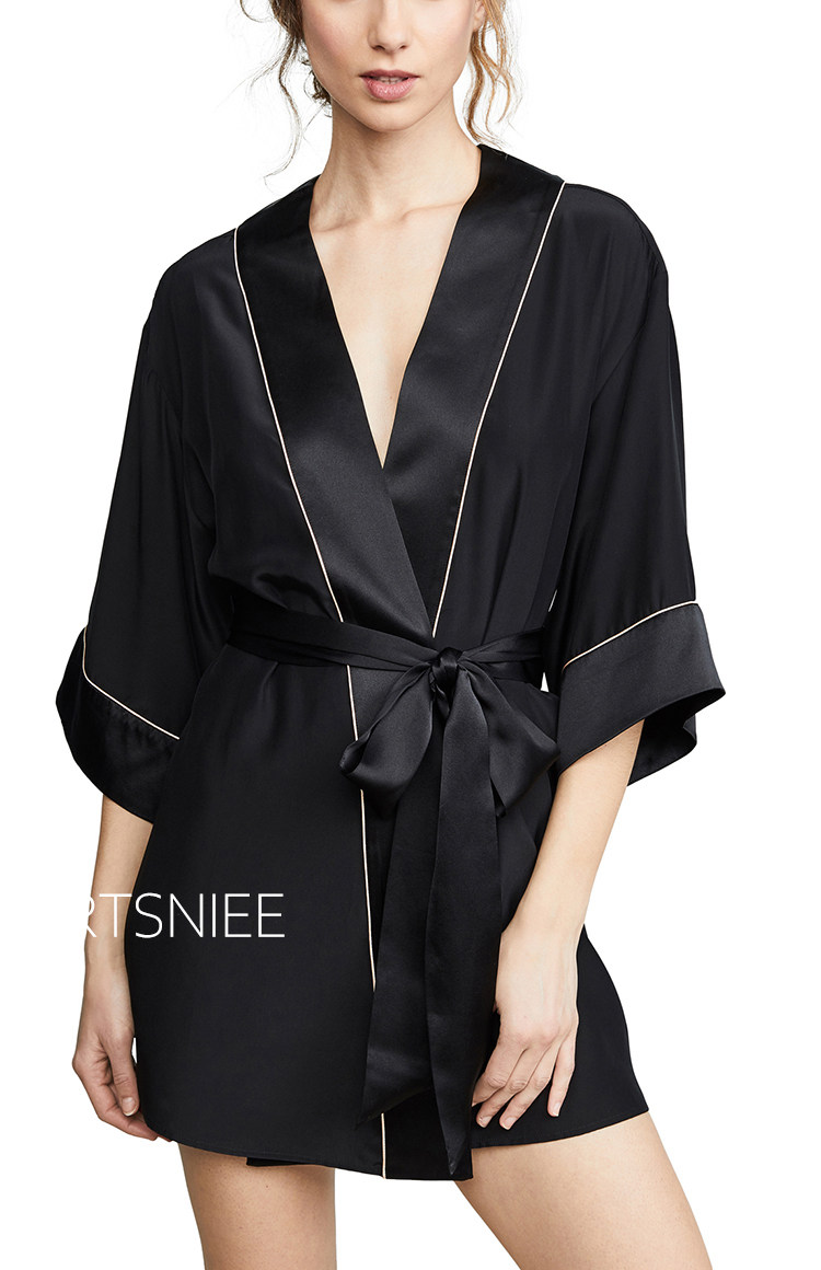 重磅真丝睡袍奢华高端女士睡衣桑蚕蚕丝黑色睡袍