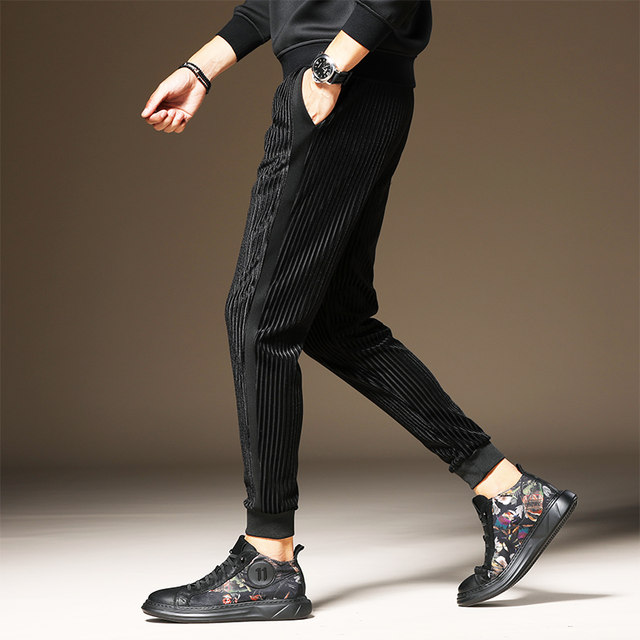 Corduroy pants men's gold velvet casual pants trendy slim-fitting feet pants autumn and winter beaming feet Harlan corduroy pants Corduroy pants men's gold velvet casual pants trendy slim-fitting feet pants autumn and winter beaming feet Harlan corduroy pants