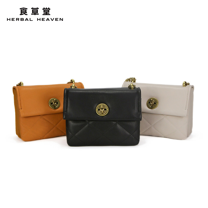 herbalheaven食草堂头层牛皮包包2022新款包包女菱格通用款女包