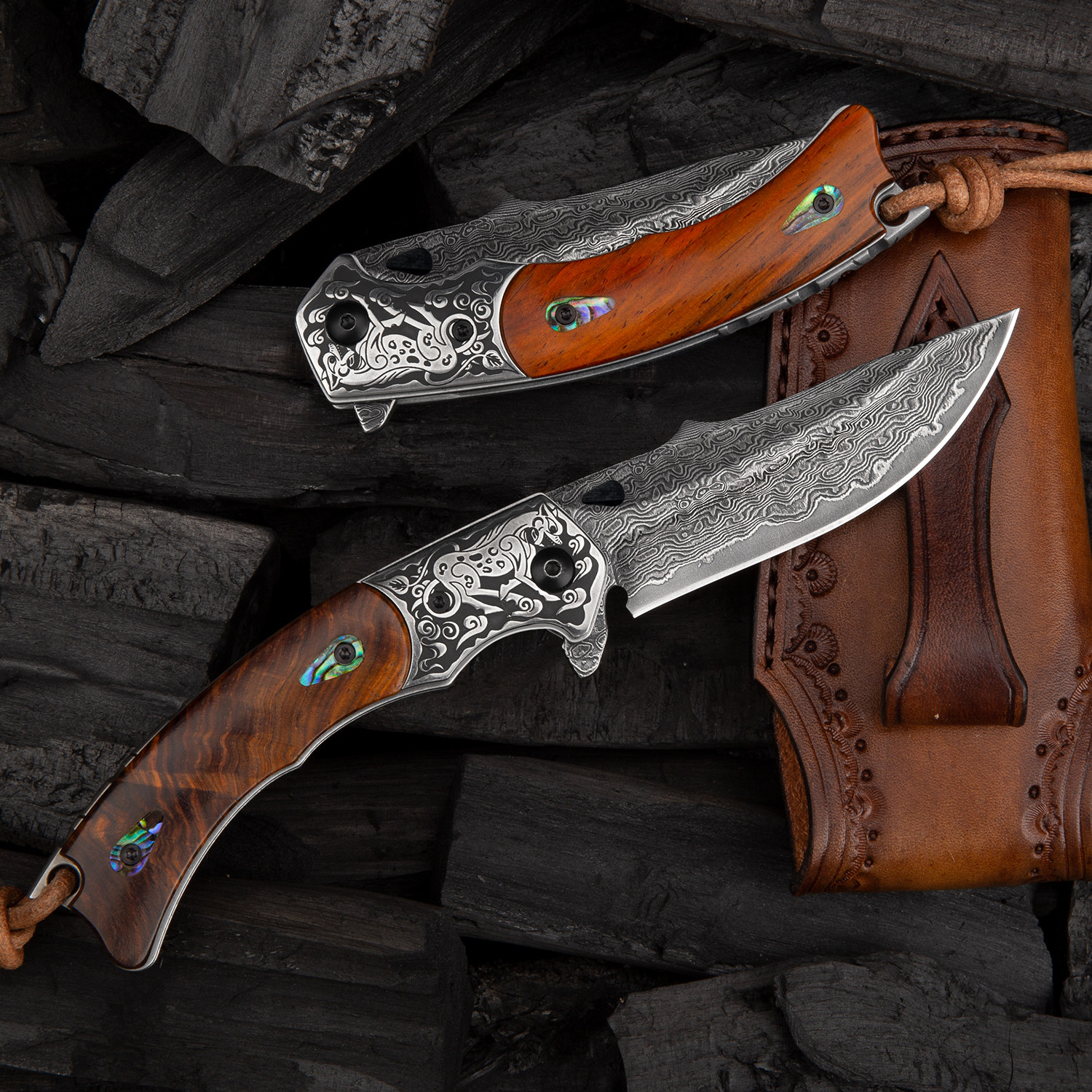 师傅日本进口大马士革折刀花纹折叠高端户外随身其他户外刀具