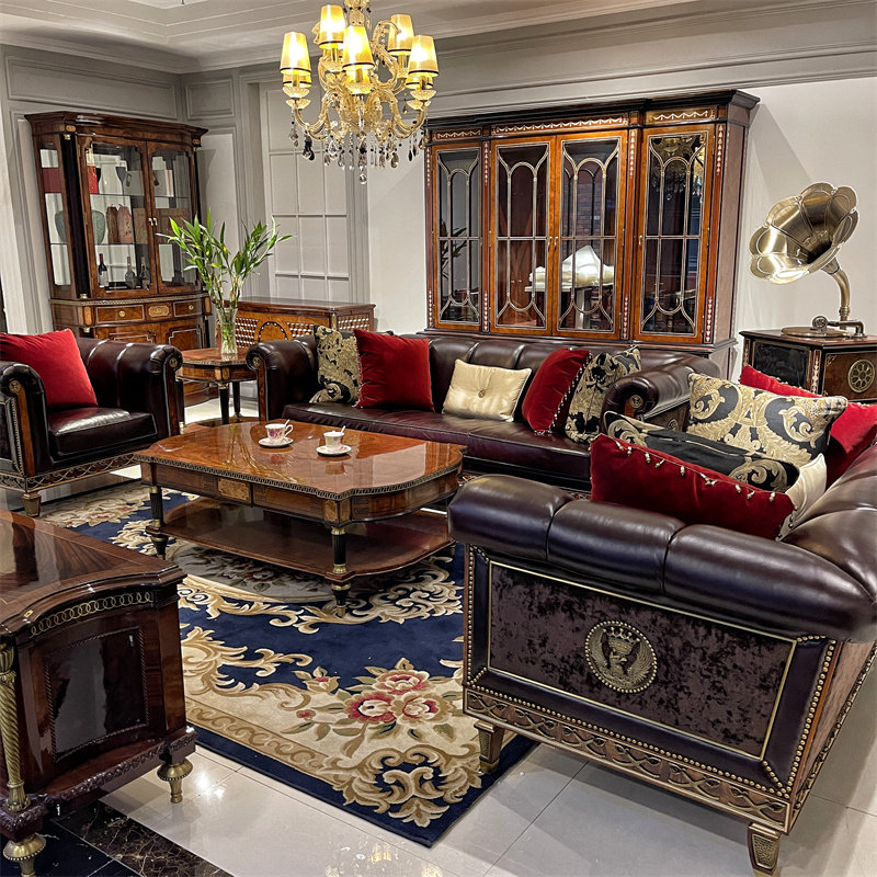 英式轻奢真皮双人人头牛皮欧式亚历山大家具别墅皮艺沙发