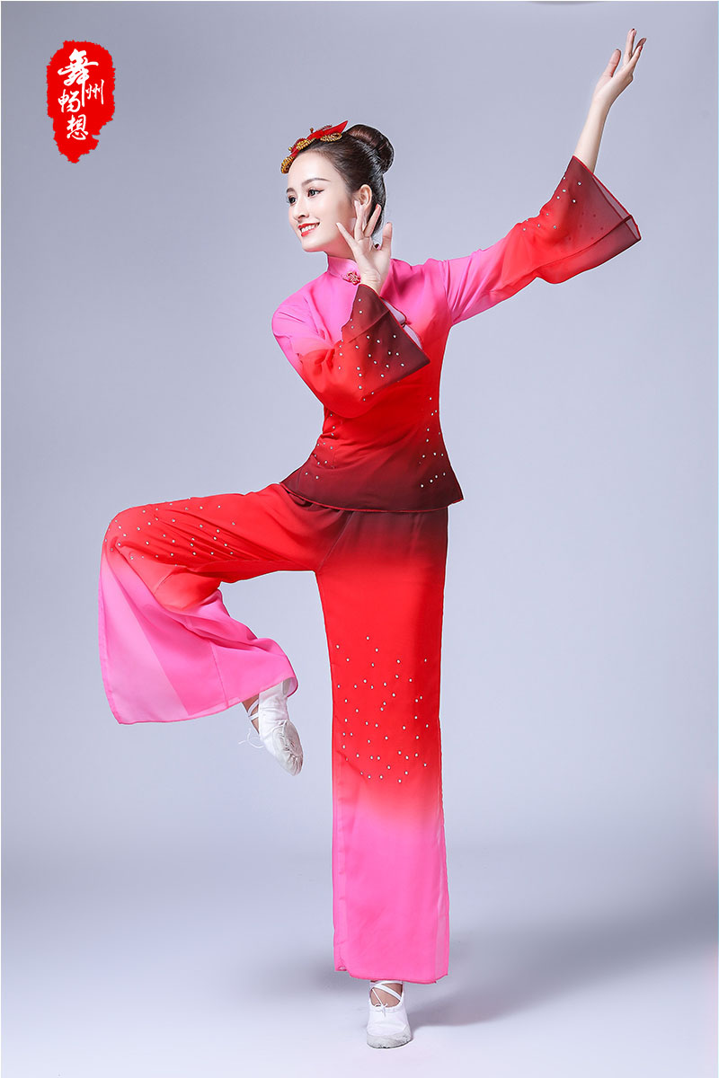 古典舞蹈九儿舞台表演服装红高粱广场舞伞舞扇子民族服装