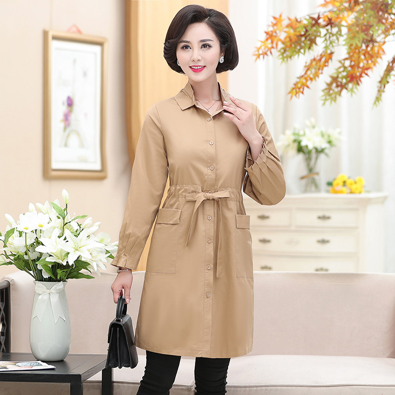 春秋女装全棉簿款风衣4050岁妈妈装加宽松系带风衣