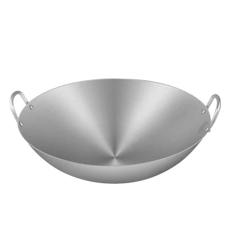 炒锅康磊不锈钢圆底双耳饭店家用大锅不粘锅涂层炒锅