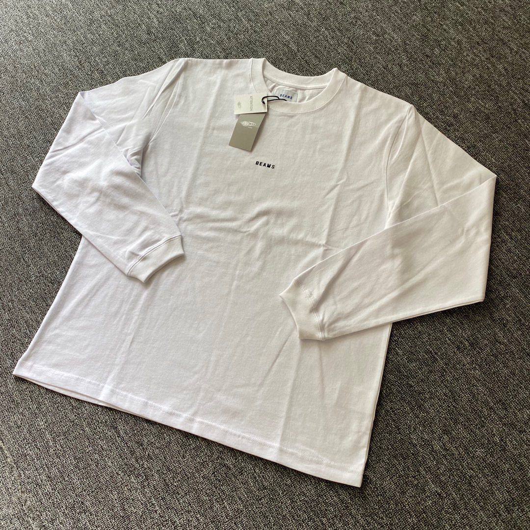 日系复古20aw秋冬新款beams刺绣logo圆领宽松t恤