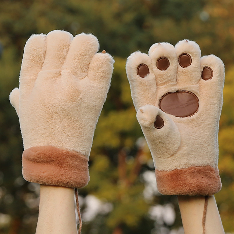 熊掌暴爪熊爪手套冬季可爱毛绒学生保暖防寒手套
