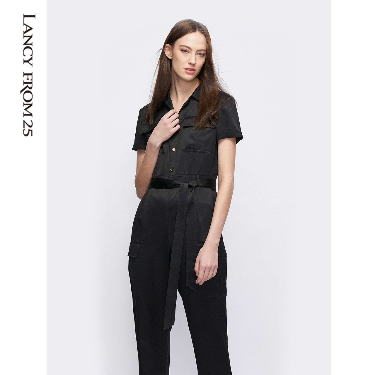 朗姿连体裤夏2020年春季新款女神范时尚薄款黑色休闲裤