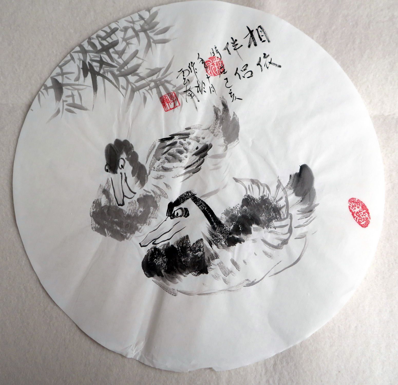 特价落款电表装饰国画手绘走廊挂画圆形花鸟画国画