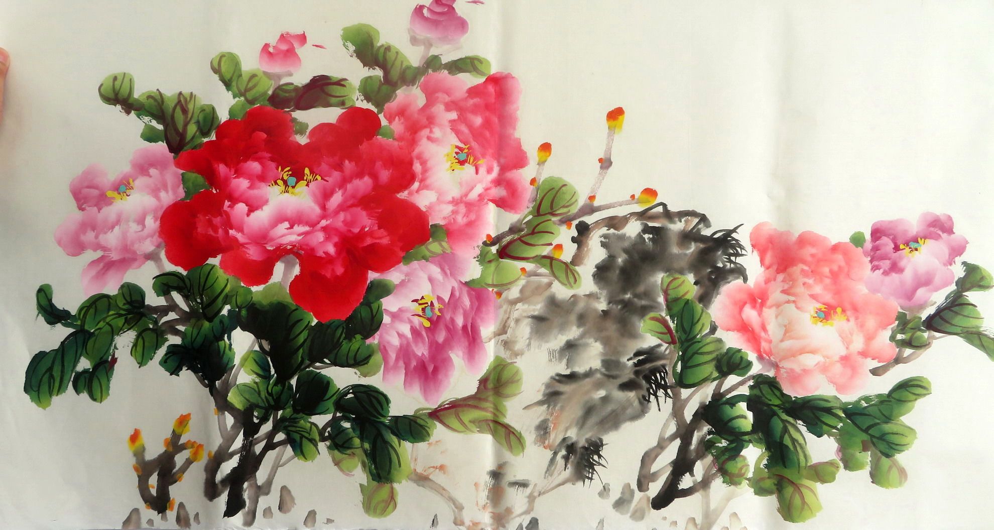 画画牡丹三尺手绘花鸟画国画特价竖幅厘米100x50国画