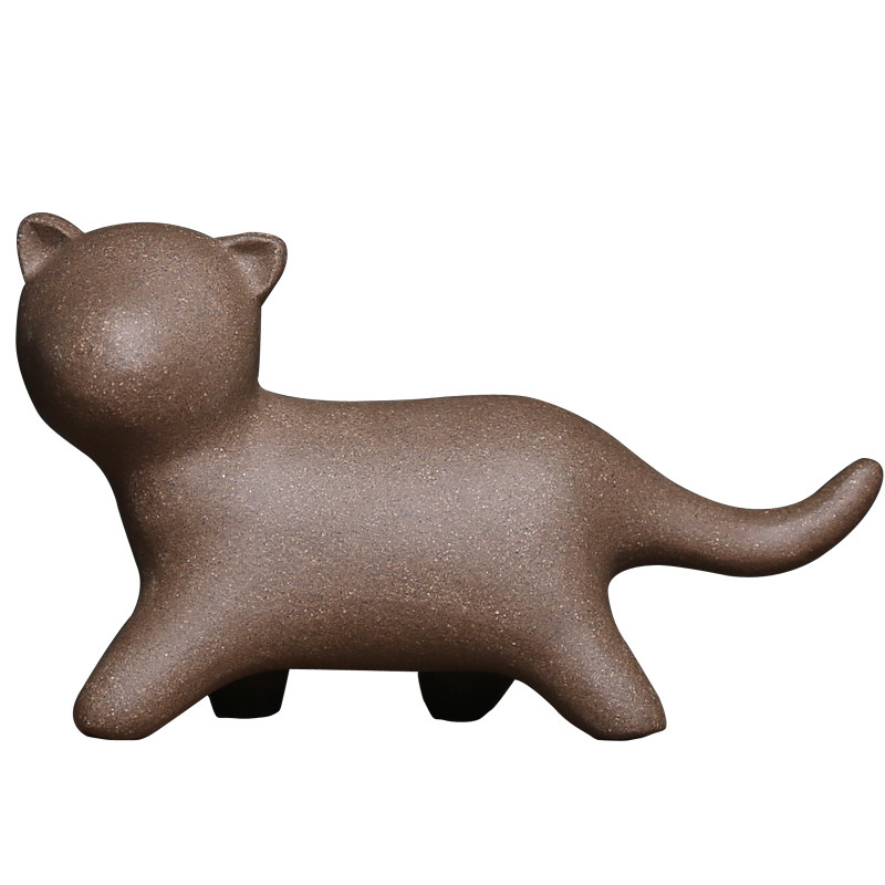 如合 萌小猫宜兴紫砂实心简约无脸猫茶宠茶玩创意小摆件车载笔架