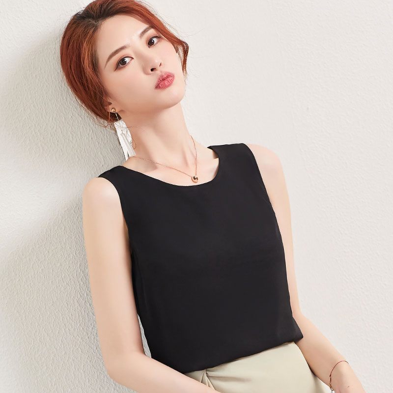 圆领背心女内宽松遮肚四季打底雪纺薄款大码背心吊带