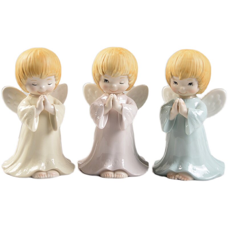 adro原单手绘陶瓷祈祷天使可爱西班牙雅致瓷偶摆件