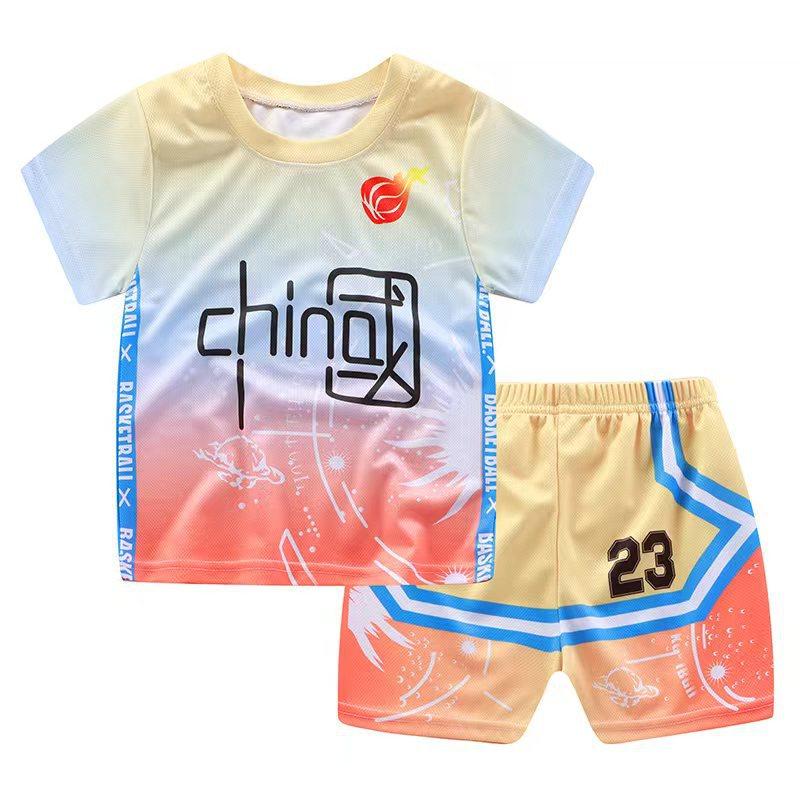 套装新款中国国风儿童男女女童运动球服夏季套装