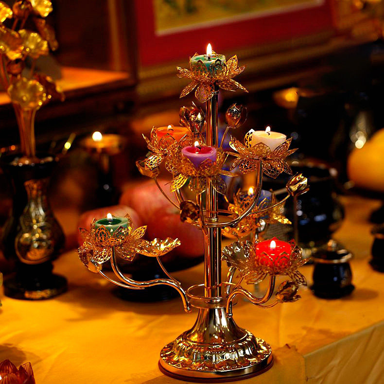 佛堂寺庙供佛长明灯金丝七星酥油灯座莲花灯架烛台