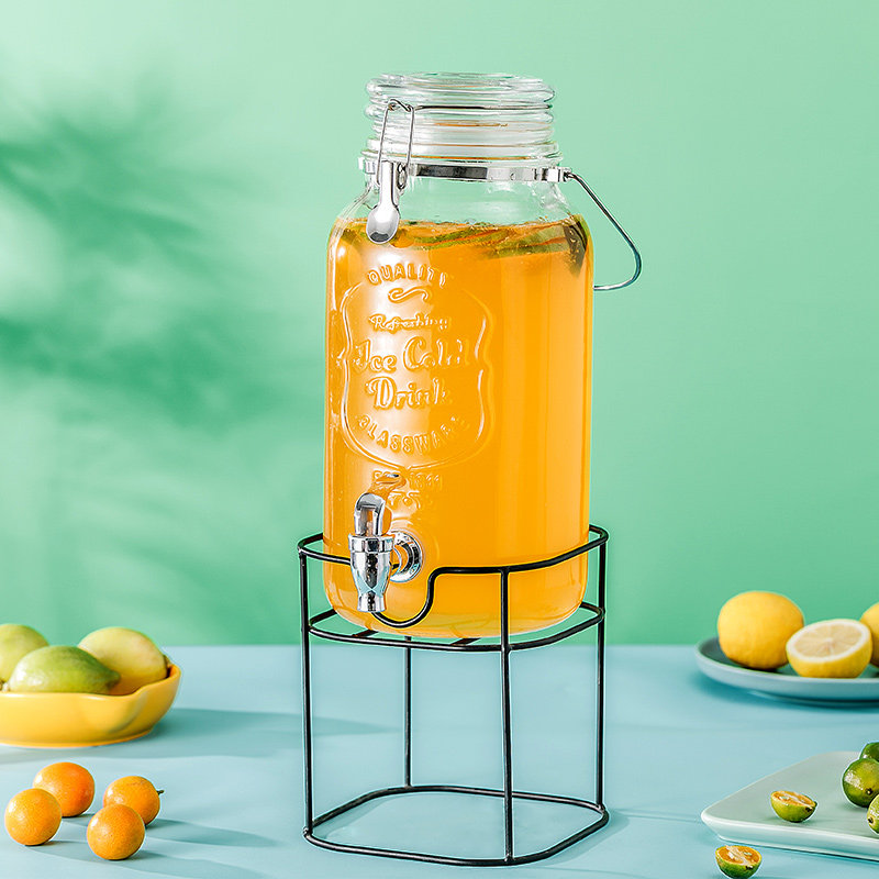 果汁罐带龙头玻璃瓶透明玻璃酵素瓶带铁架家用密封罐
