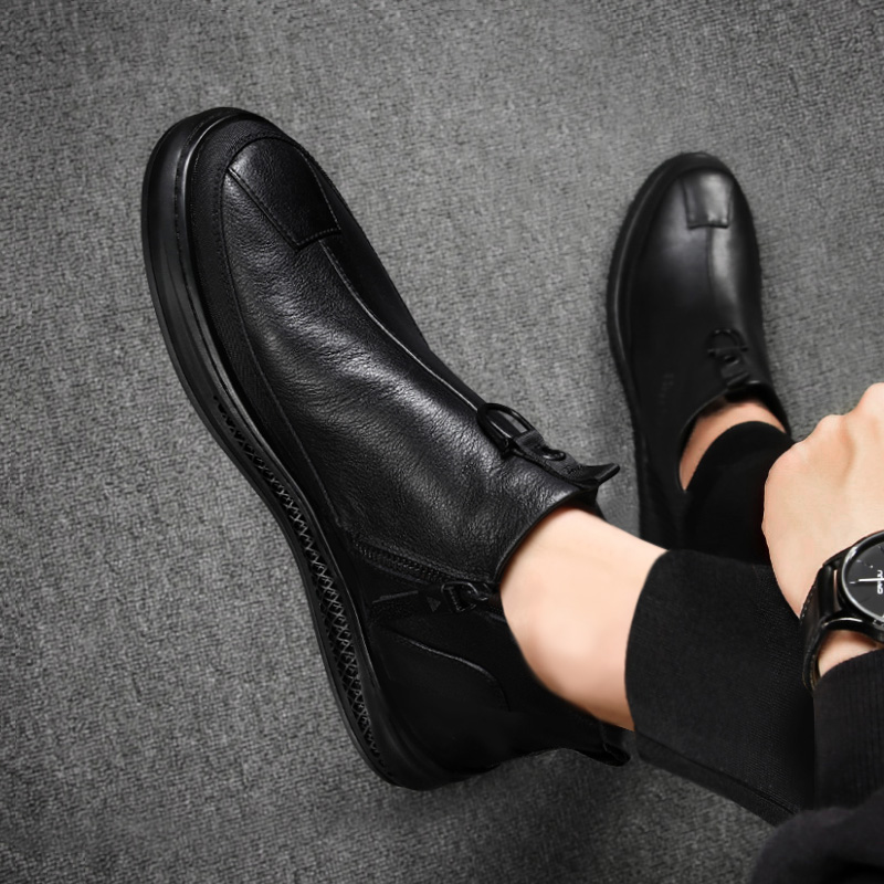 男士休闲皮鞋2021新款潮百搭软面真皮鞋子男潮鞋英伦加绒冬季男鞋