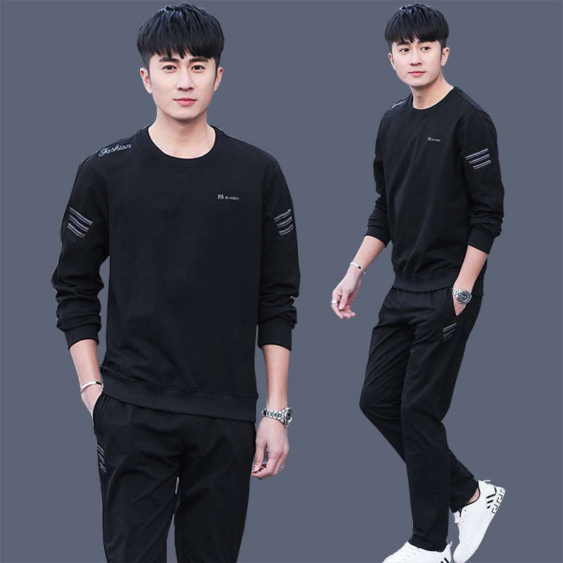 运动套装男春秋冬季加绒休闲装跑步运动服大码宽松卫衣男士两件套