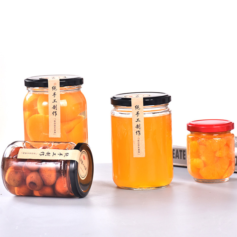 黄桃罐头空瓶玻璃密封带盖水果蜂蜜瓶子可蒸密封罐