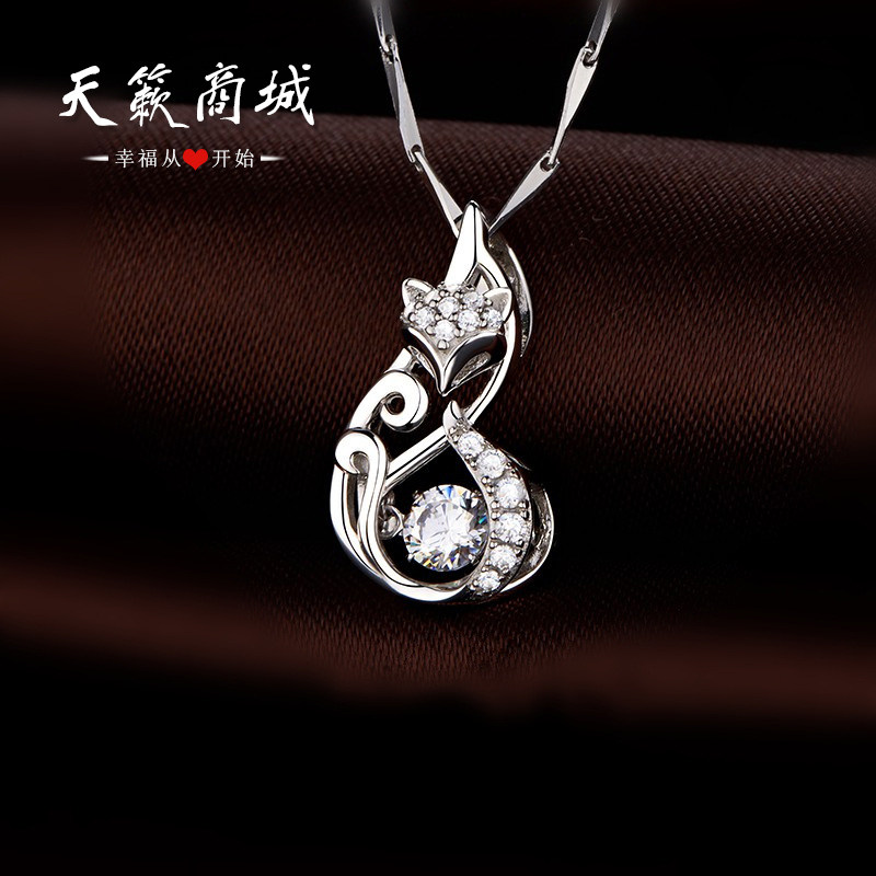 s925纯银铂金项链日韩皓石狐狸吊坠女友生日项坠