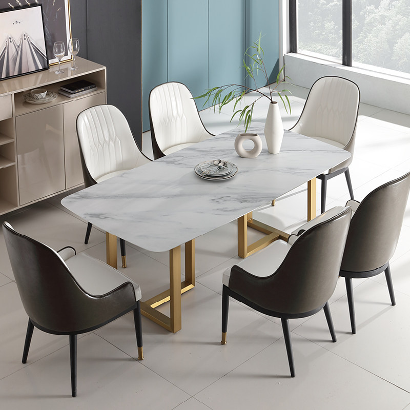 北欧现代简约微晶石餐桌小户型长方形餐桌椅组合轻奢餐台家用饭桌