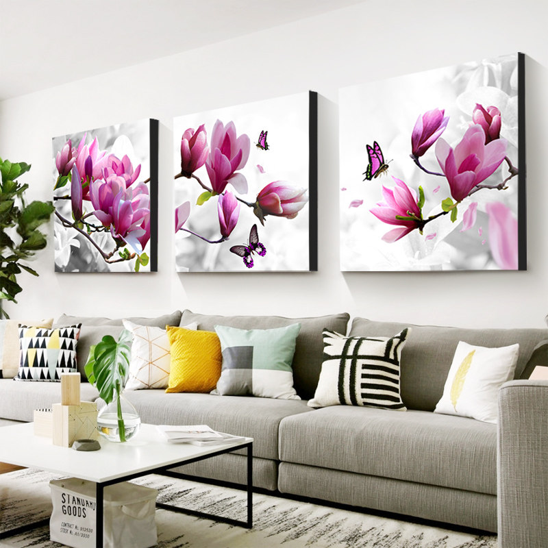 沙发背景墙装饰画壁画客厅挂画现代简约餐厅卧室墙上大气三联水晶