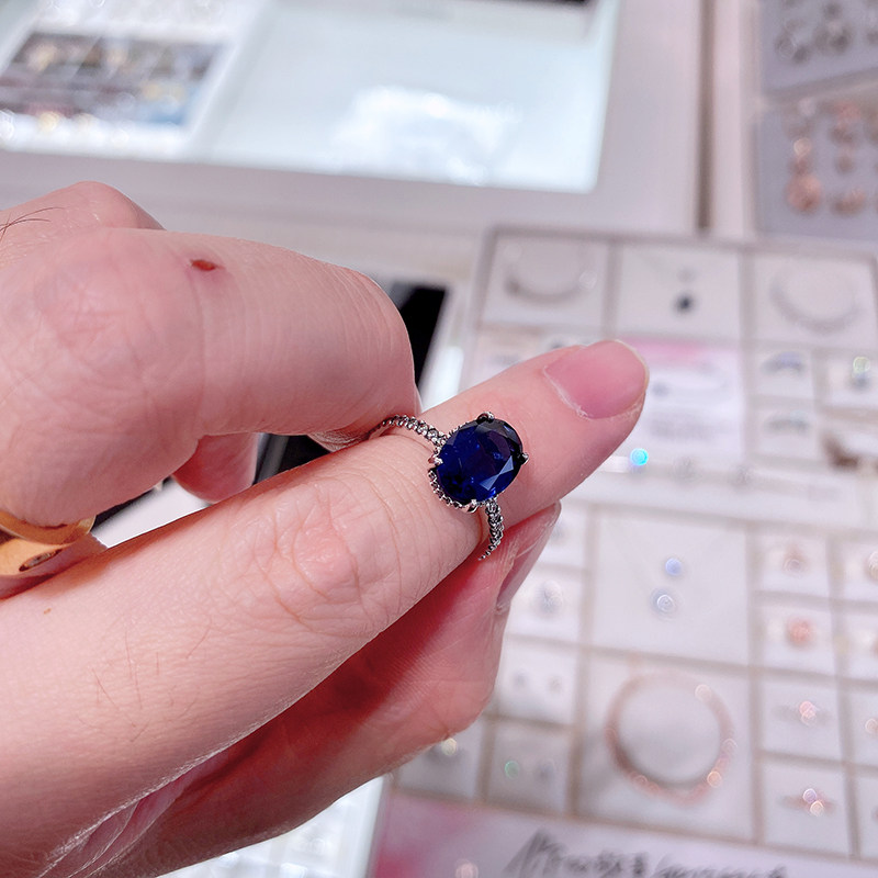 pandora潘多拉官网正品蓝色闪耀宣言光环戒指指环戒指