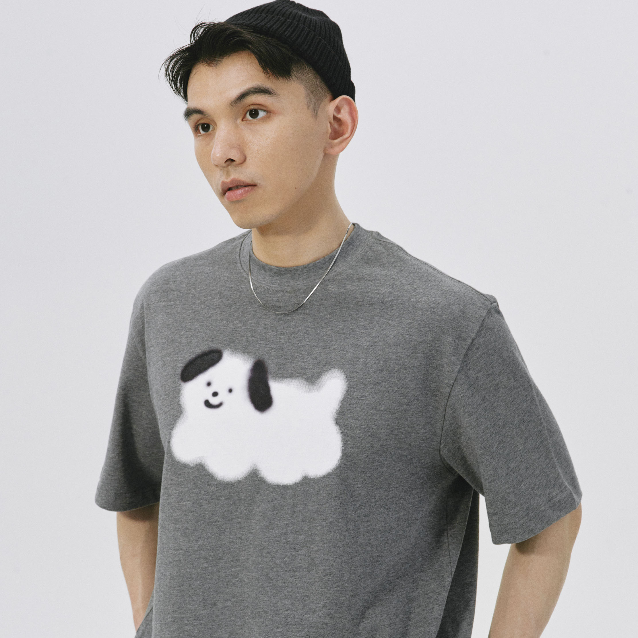 SAMESAME22SS小狗涂鸦印花短袖t恤男日系复古宽松圆领基础打底衫