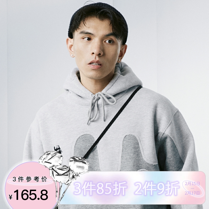 SAMESAME原创融化果酱拼接情侣连帽卫衣加绒厚宽松百搭冬外套男女