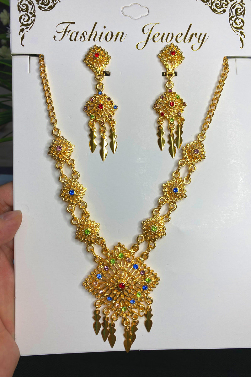 泰国服装配件傣族服饰配饰耳环项链套装镀金民族风项链