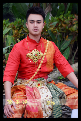 傣王妃服饰泰国部落男装立领中袖写真拍照结婚新郎装傣族泼水节服