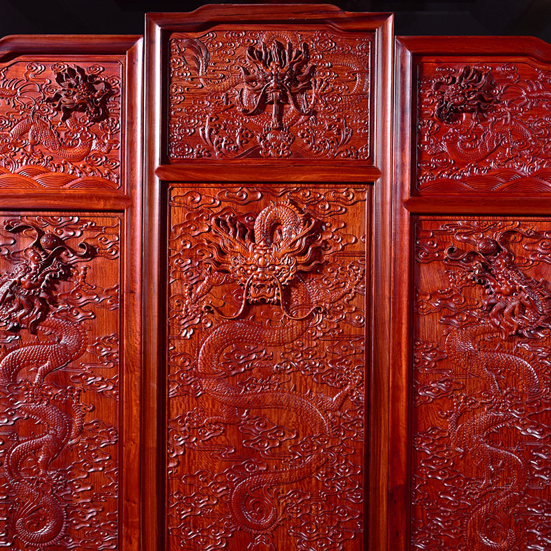 唐煌轩红木家具缅甸花梨木屏风实木中式客厅折叠镂空隔断明清仿古