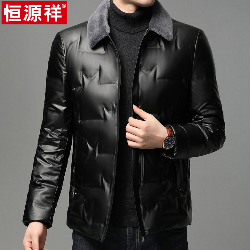 恒源祥男装短款羽绒服羊毛领2022冬季新款时尚保暖中年男士鸭绒服