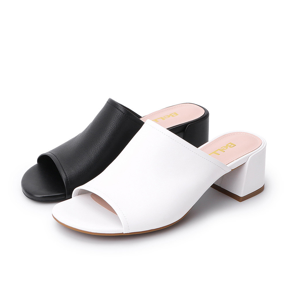 百丽粗跟拖鞋女外穿夏季商场同款牛皮露趾后空凉鞋bu430bt9