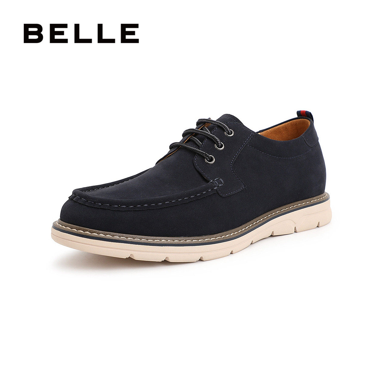 百丽男鞋春季商场新款牛皮复古休闲车缝线工装鞋b3h16am9