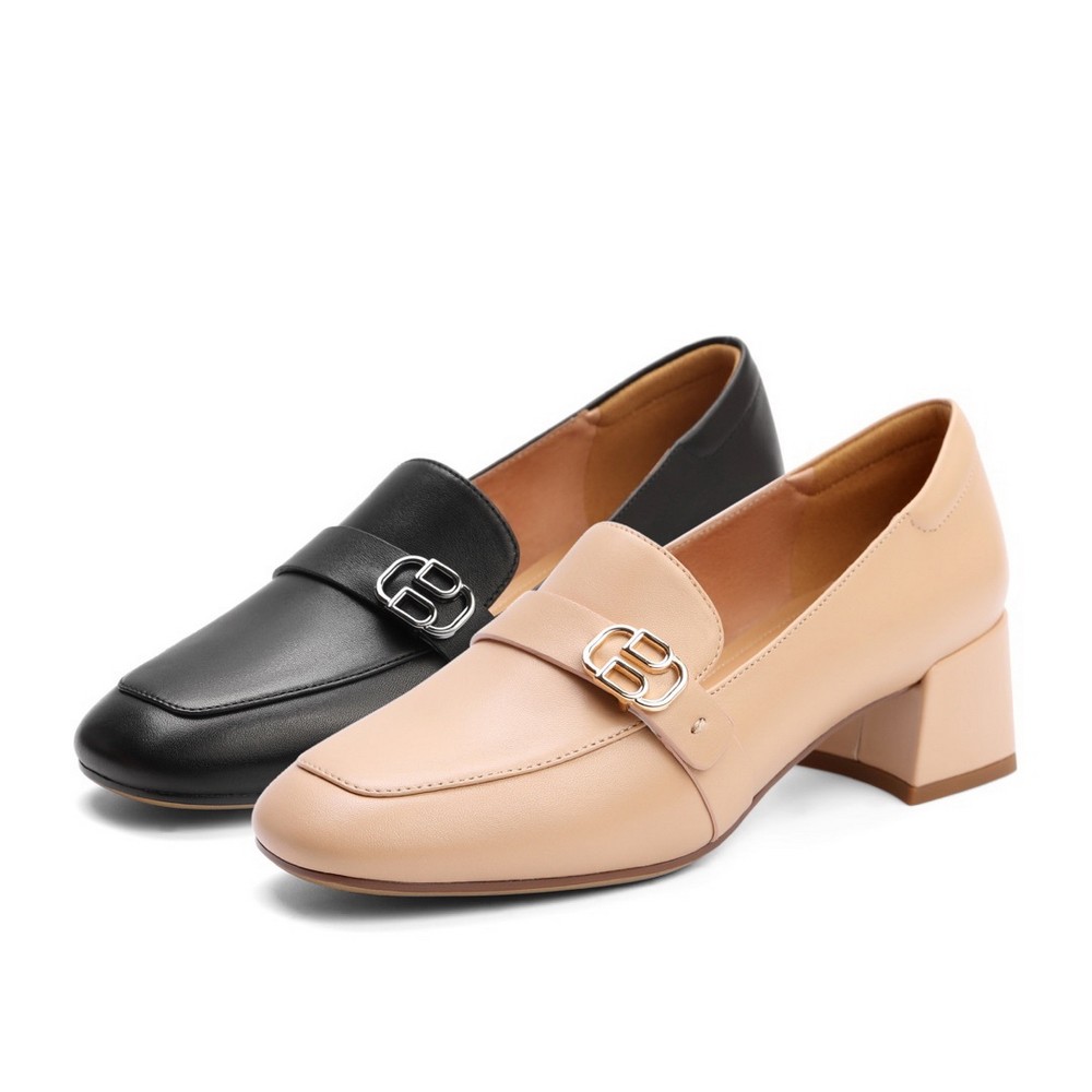 百丽英伦乐福鞋女2020秋新商场同款粗跟复古女皮单鞋3db21cm0