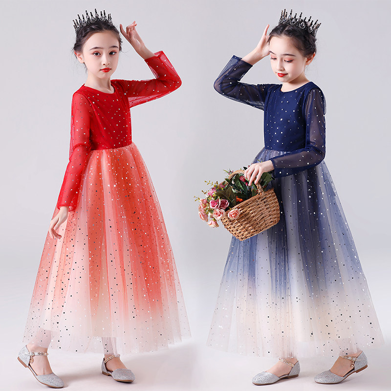 女童公主裙秋装礼服儿童合唱服小女孩蓬蓬纱裙表演小学生演出服装
