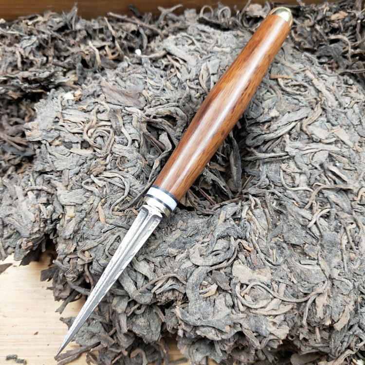 大马士钢茶刀普洱茶花纹手工打开茶器茶锥茶针茶道