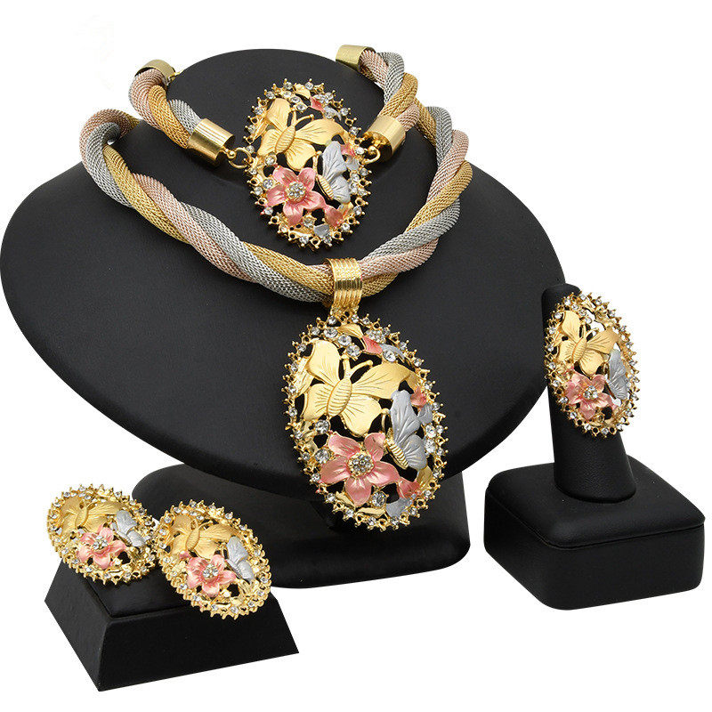 速卖通ebay跨境货源非洲饰品合金四件套项链手链耳环戒指新娘饰品