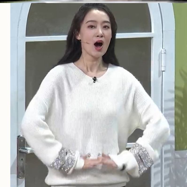 春晚张小斐同款白色毛衣上衣女士针织衫纯色慵懒毛针织衫