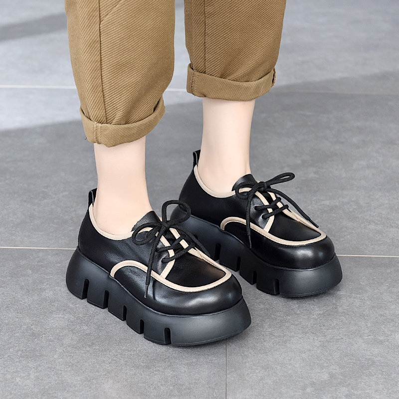 松糕大头鞋女圆厚底鞋头层牛皮复古文艺女鞋鞋子单鞋