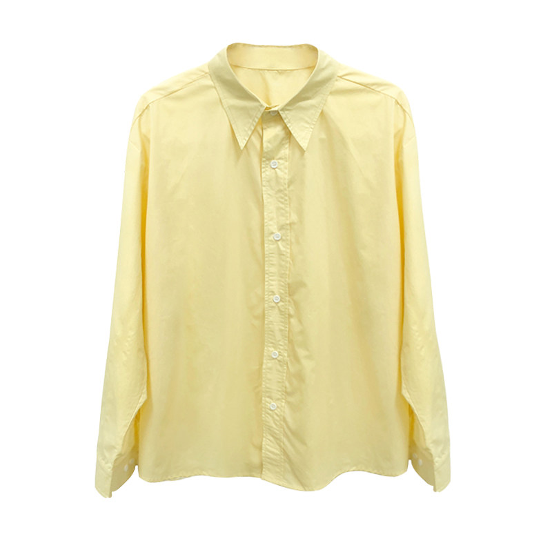 自制奶油黄衬衫女日系小清新甜美可爱学生文艺简约温柔风长袖衬衣