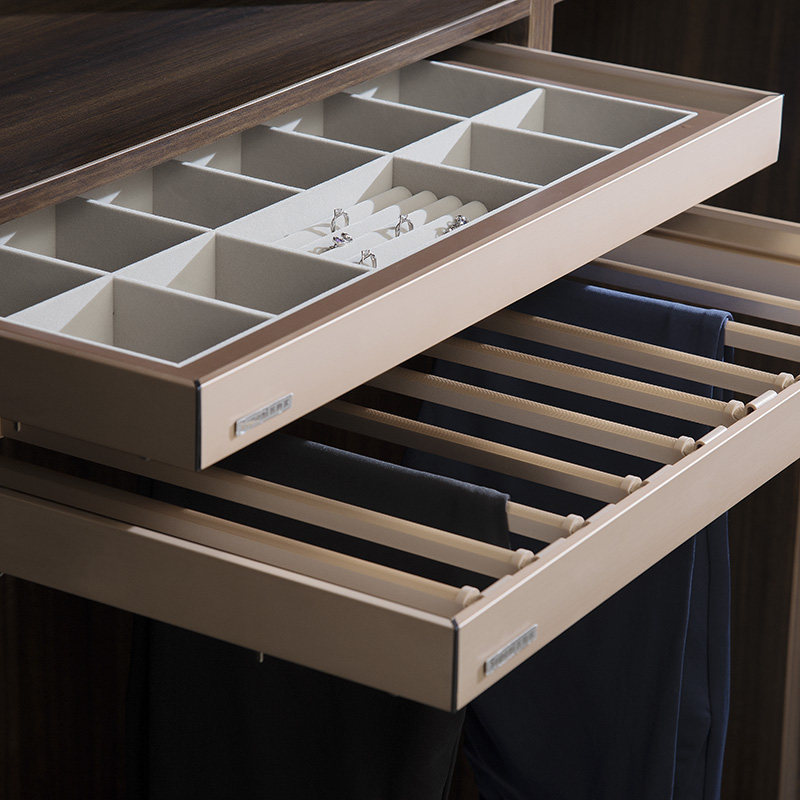 包邮缓冲阻尼多功能伸缩裤架裤抽推拉首饰盒格子柜内裤架