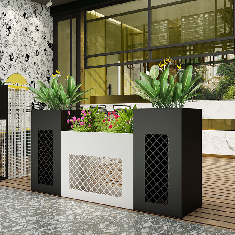 户外铁艺花箱长方形移动花槽围栏隔断花坛售楼部商业广场镂空花箱