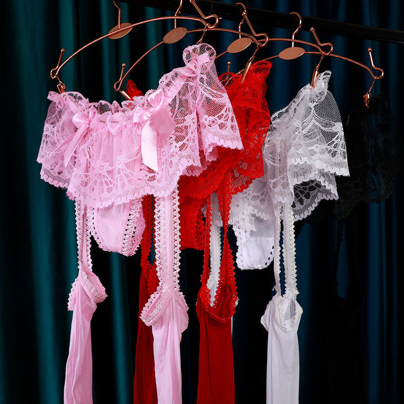 油亮女士情趣丝袜性感内裤一体蕾丝吊带油光中筒袜