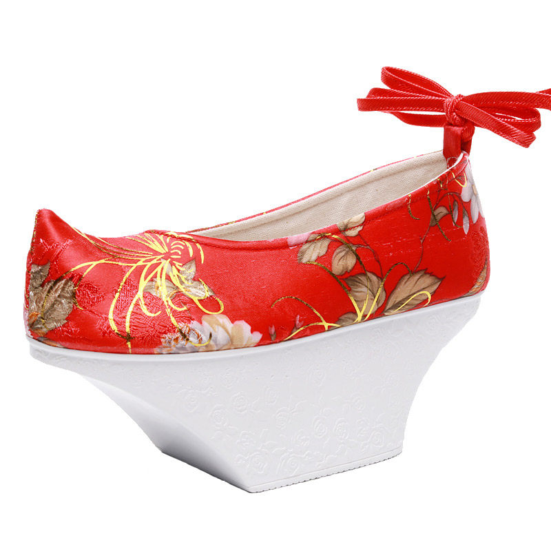 花盆盆底鞋女松糕跟汉服鞋子女增高古风翘头布鞋