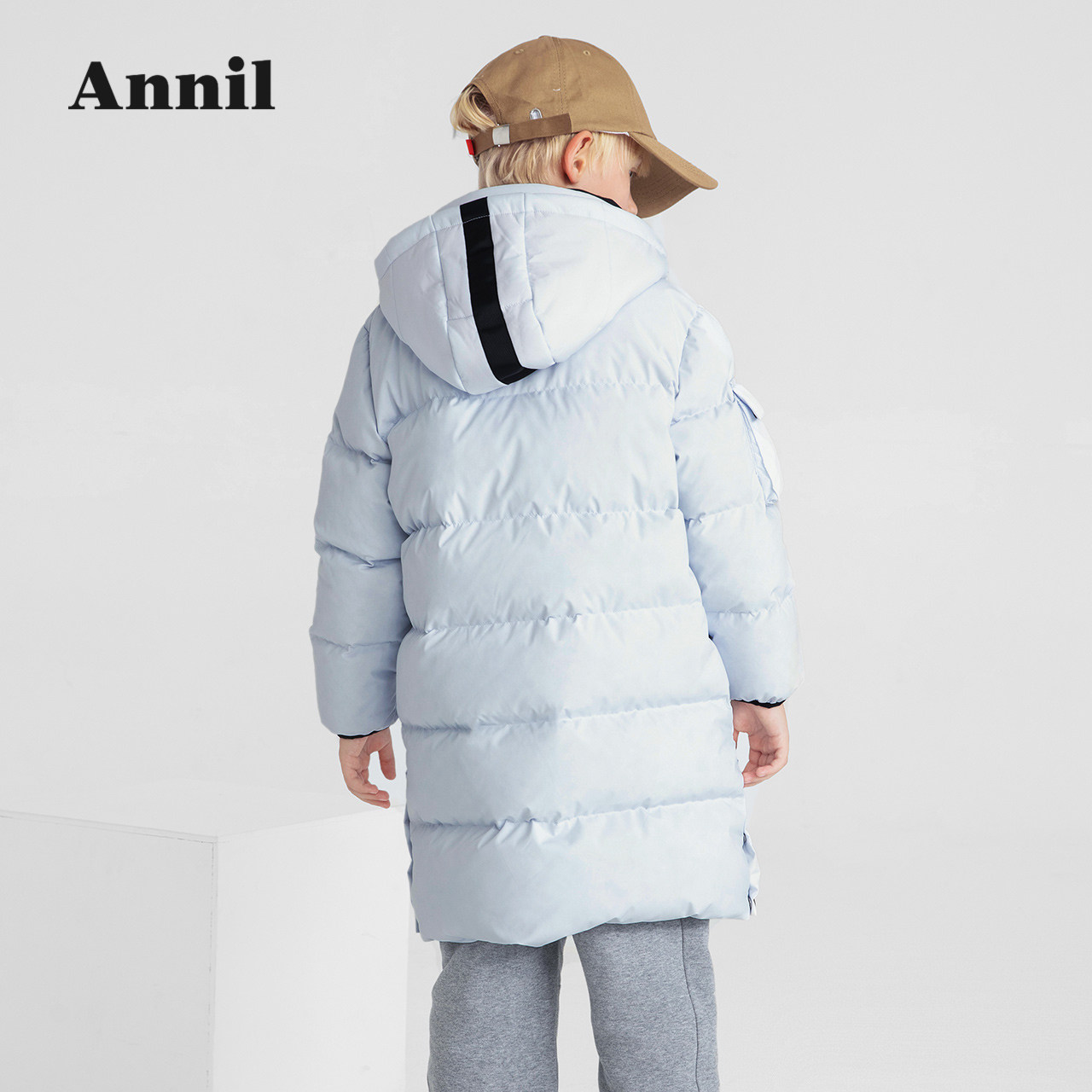 安奈儿男童童装带帽长款加厚羽绒服2021冬季新款羽绒服